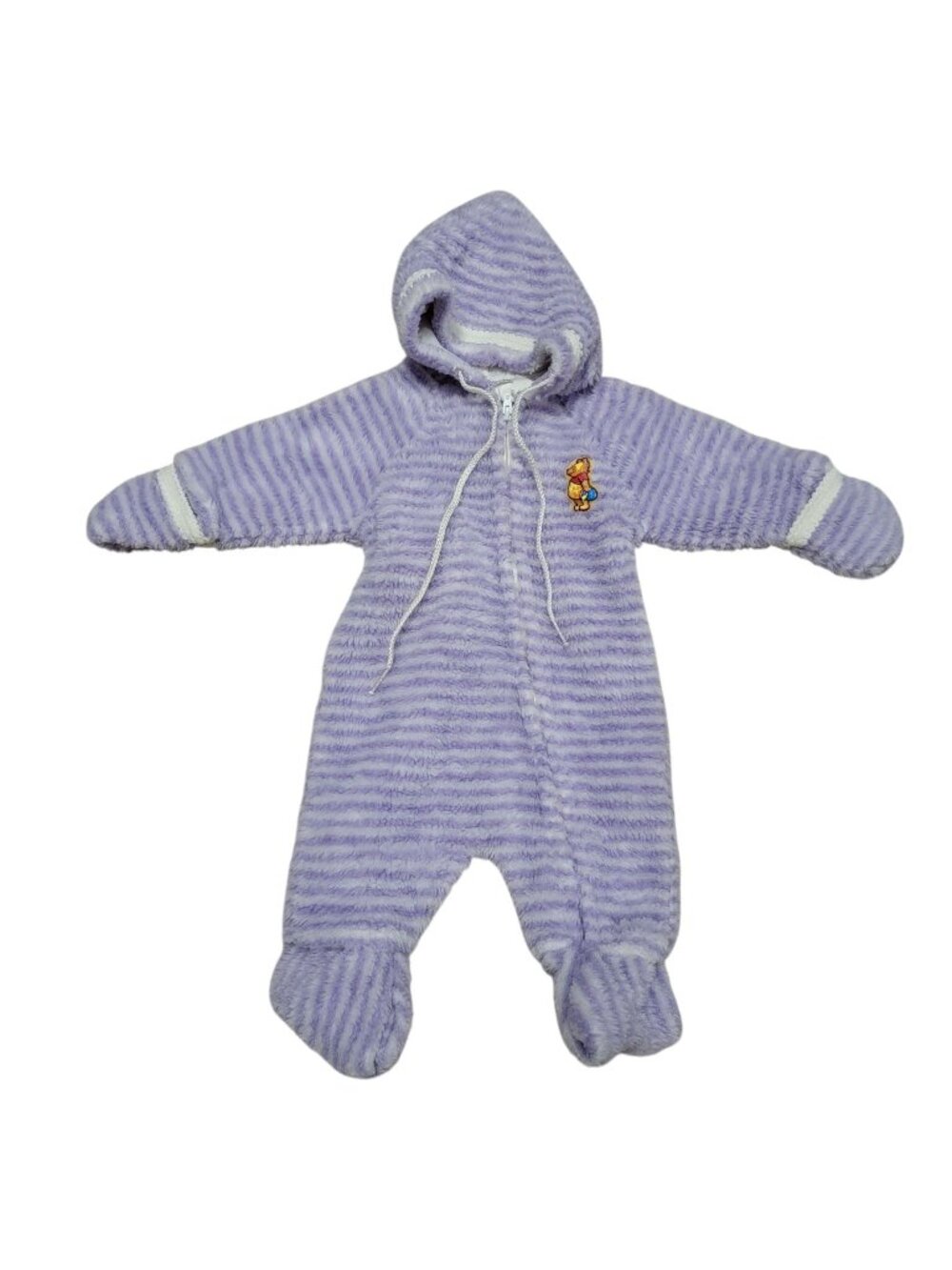 VTG 1983 Winnie The Pooh Purple Striped Infant Newborn Fleece Coverall USA Sears